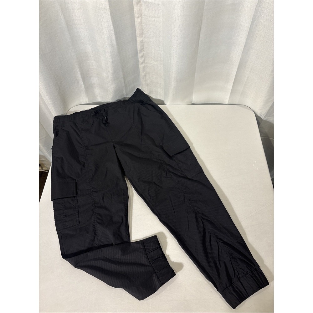NWOT Eddie Bauer Women Large Cargo Jogger Pants Black Striped Pull On Gorpcore